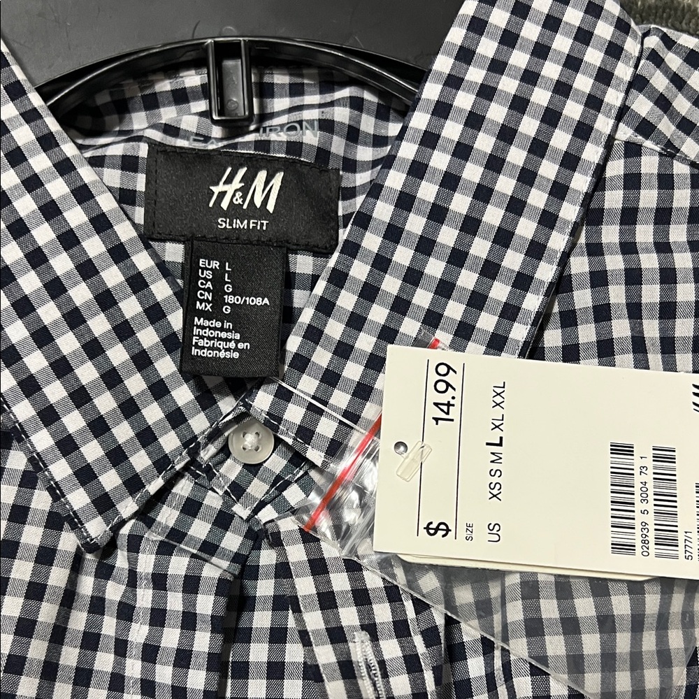 H&M Men's Casual Checkered Shirt - Black and White